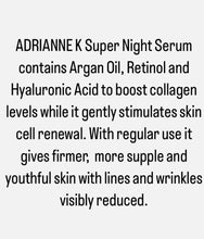 Load image into Gallery viewer, ADRIANNE K Retinol + Argon Oil Super Night Serum. Anti-aging Face Treatment for Men &amp; Women. No Parabens, Phthalates. 1 Fl Oz