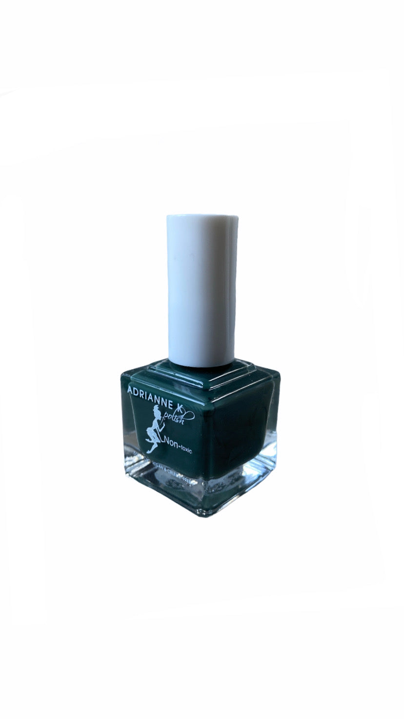 jade! adrianne k glossy dark green nail polish. nontoxic. quick dry. vegan, .51 fl oz.