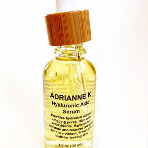 adrianne k hyaluronic acid serum. anti aging hydration treatment for all skin types. paraben free. cruelty free, 1 fl oz (30 ml)
